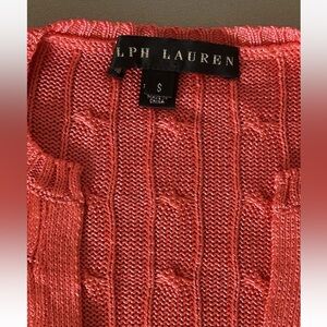 Ralph Lauren Black Label Coral Orange 100% Silk Cable Knit Sweater Sz Small